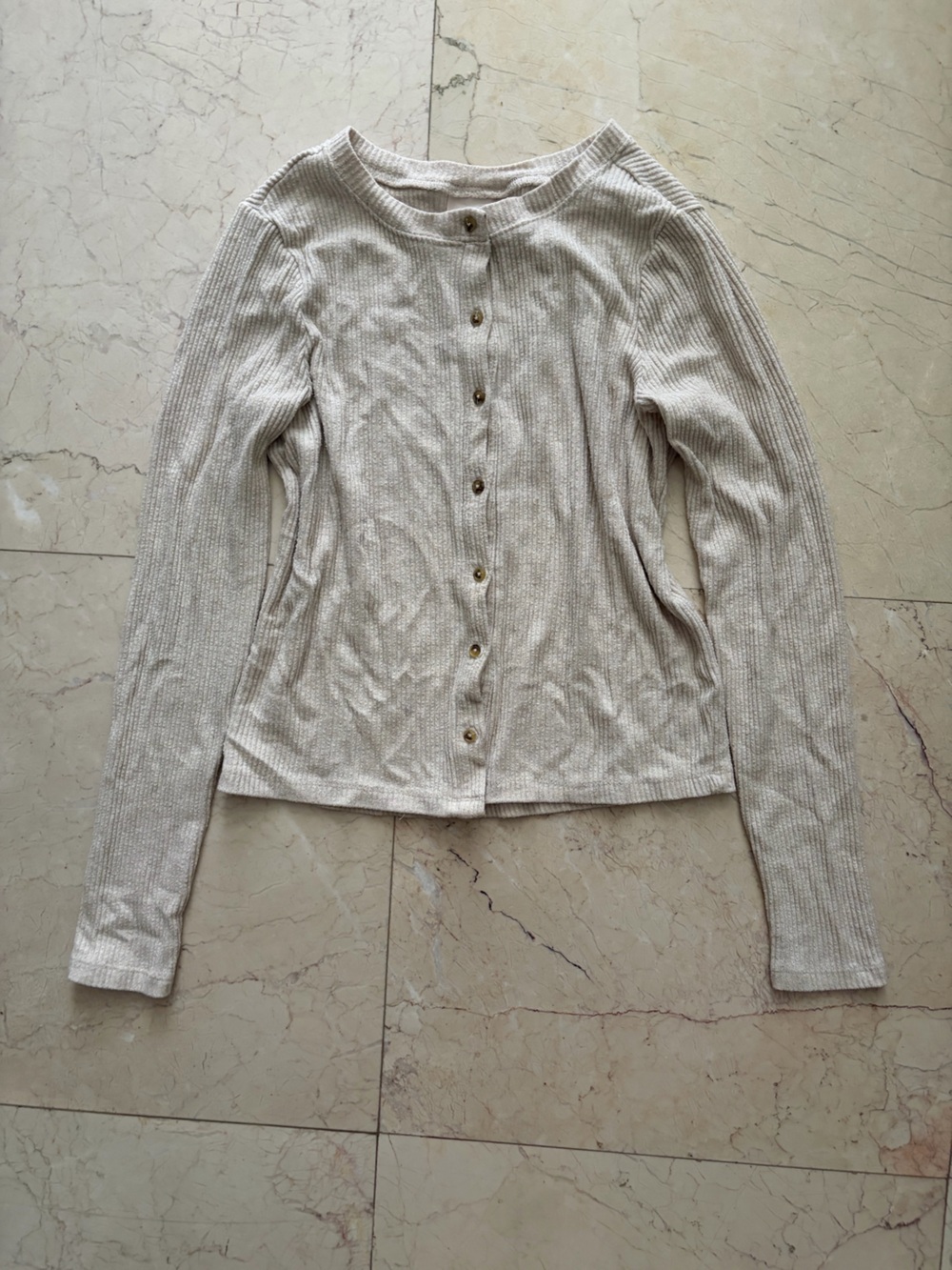 Universal Thread Cream Ribbed Button-Front Long Sleeve Top